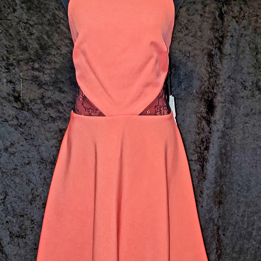 Betsey Johnson Orange Pink Cut Out Pleated Cocktail Dress